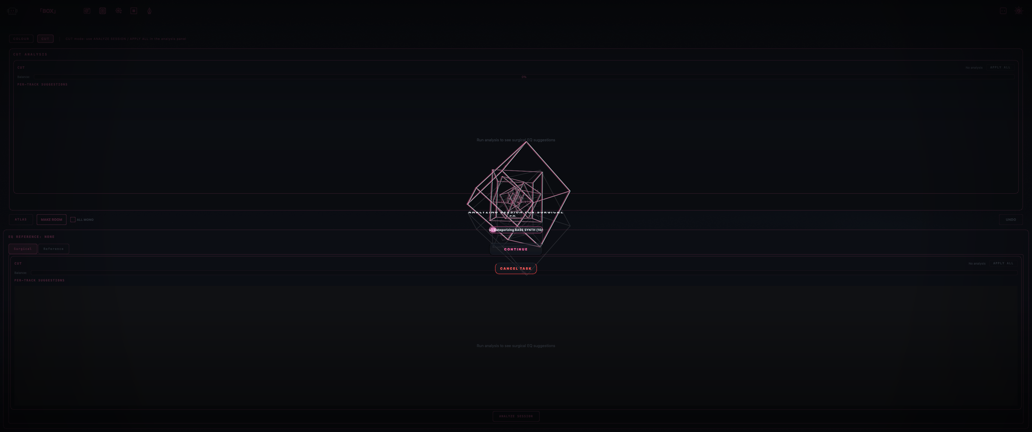 BOX session scan view showing live connection to Ableton with geometric logo and progress indicator